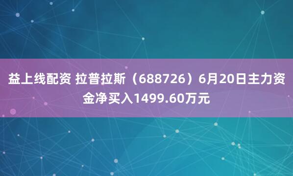 益上线配资 拉普拉斯（688726）6月20日主力资金净买入1499.60万元